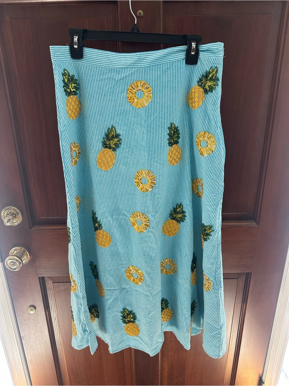 Queen of Sparkles Blue Pineapple Print Maxi Skirt